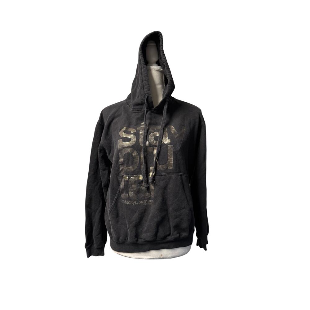 Tultex Black Printed Hoodie with Kangaroo Pockets - Size S